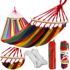 Hamak ogrodowy dwuosobowy z poprzeczką Kolorowy 220x150cm