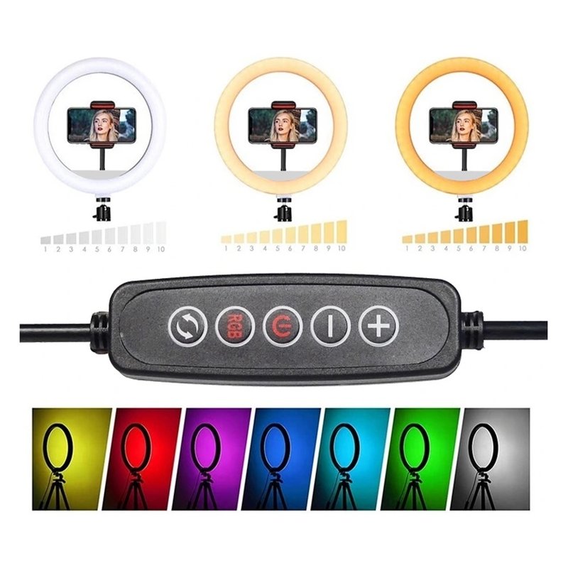 Lampa pierścieniowa do selfie RGB + Statyw + Pilot