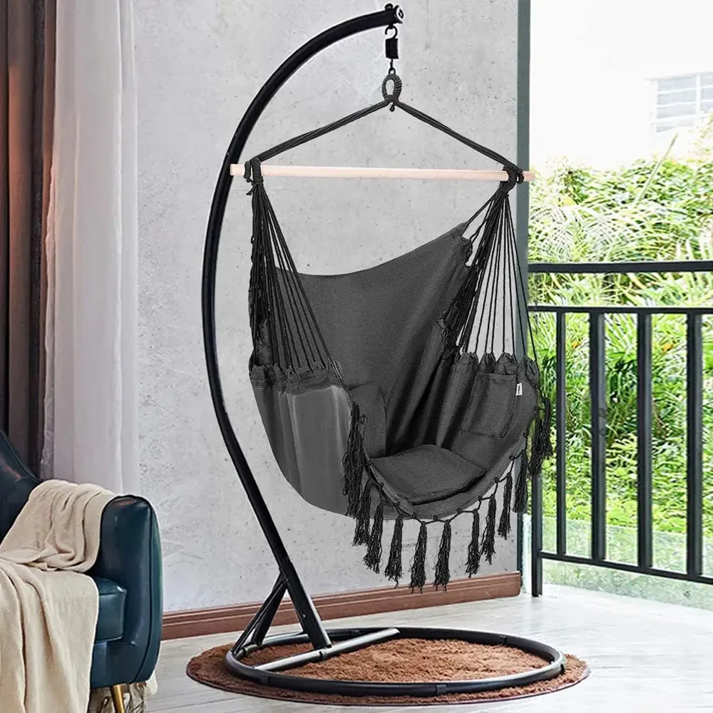 Hamak krzesło brazylijskie BOHO + Poduszki Grafit