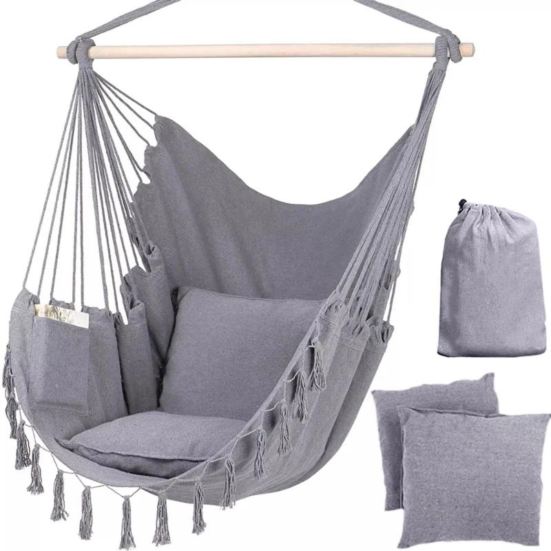 Hamak krzesło brazylijskie BOHO Szary + Poduszki