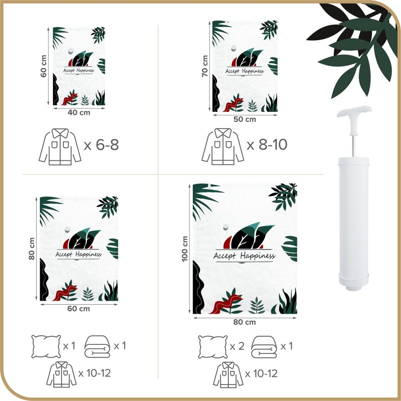 Worki próżniowe na ubrania 10 sztuk + Pompka