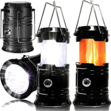 Lampa solarna latarka na biwak Płomień 3w1 Czarna