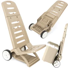 Leżak plażowy składany z funkcją wózka na kółkach 2w1