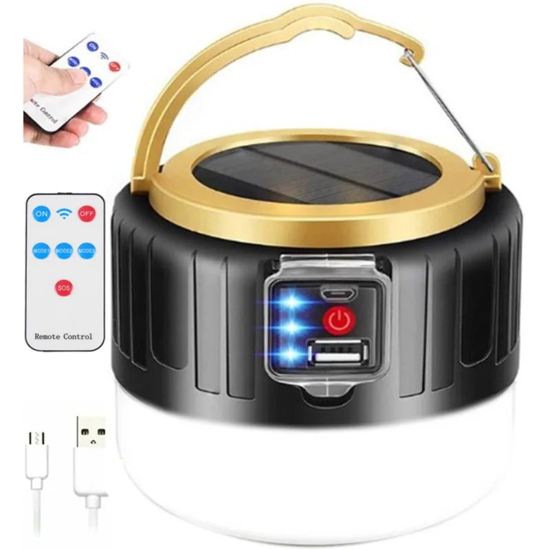 Lampa solarna kempingowa LED + Powerbank USB + Pilot