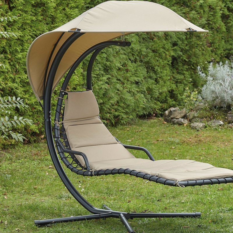 Leżak wiszący z daszkiem + Pokrowiec Beżowy