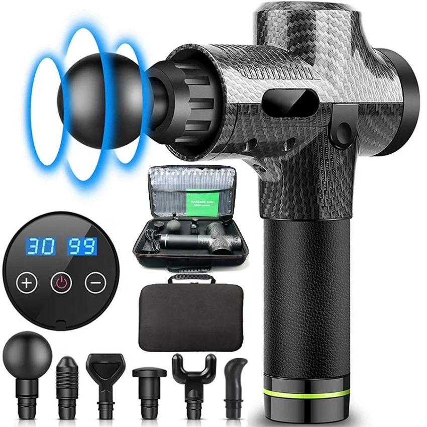 Masażer pistolet masujący CARBON GUN + Końcówki Masażer pistolet masujący CARBON GUN + Końcówki