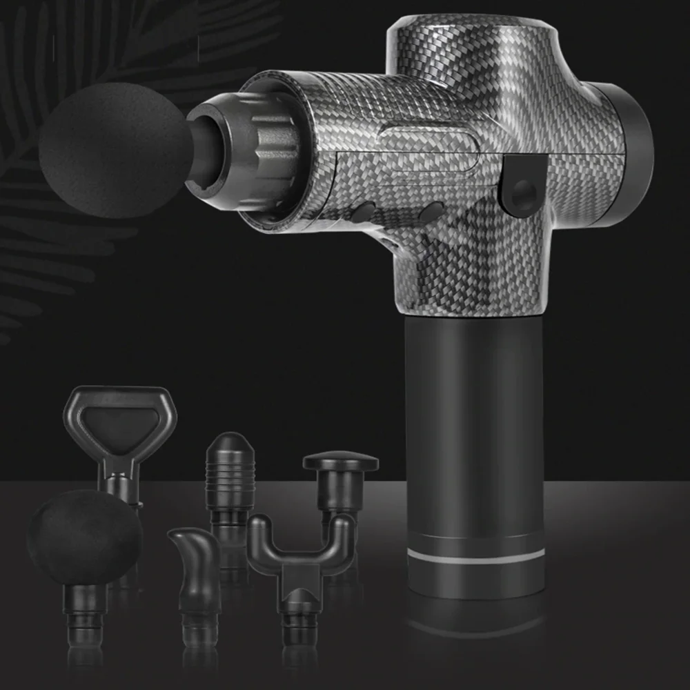 Masażer pistolet masujący CARBON GUN + Końcówki Masażer pistolet masujący CARBON GUN + Końcówki