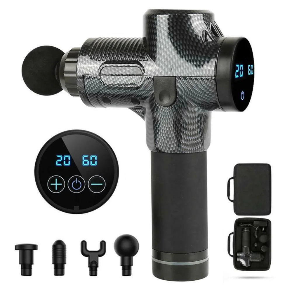 Masażer pistolet masujący CARBON GUN + Końcówki Masażer pistolet masujący CARBON GUN + Końcówki