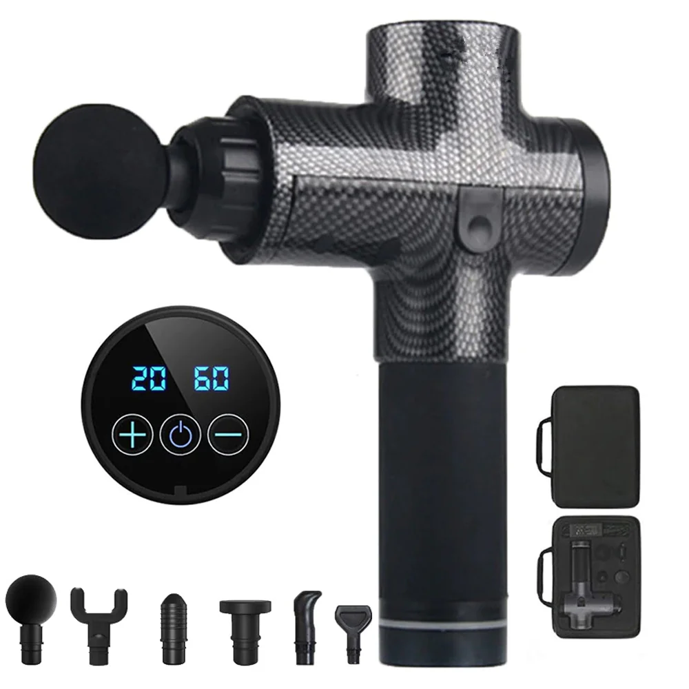 Masażer pistolet masujący CARBON GUN + Końcówki Masażer pistolet masujący CARBON GUN + Końcówki