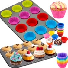 Forma stalowa do muffinek babeczek + Foremki silikonowe 12 sztuk