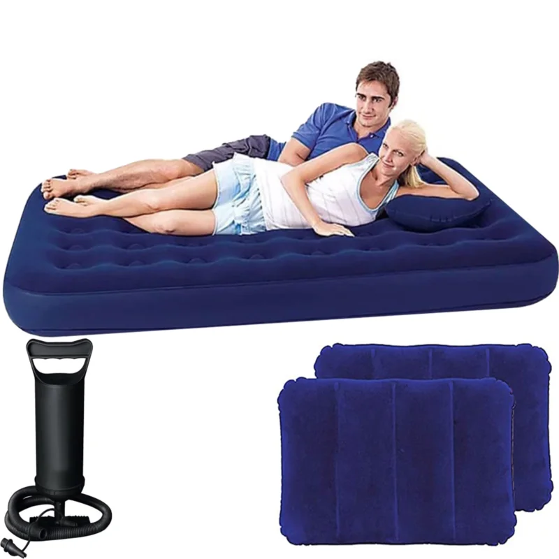 Materac dmuchany dwuosobowy flokowany 191x137cm + Poduszki 2 sztuki