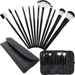 Pędzle do makijażu w etui 12 sztuk pędzelki Czarne