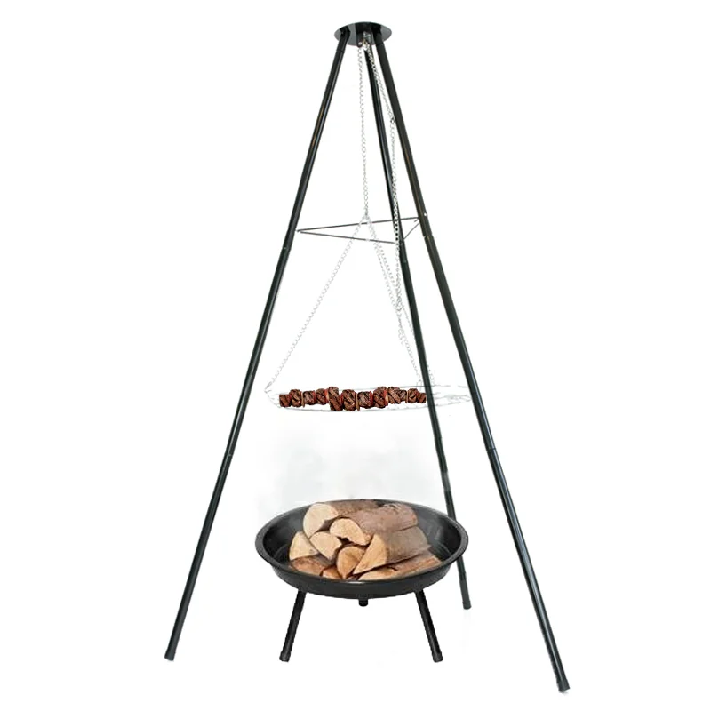 Grillogrodowy wiszący na trójnogu ruszt + Palenisko