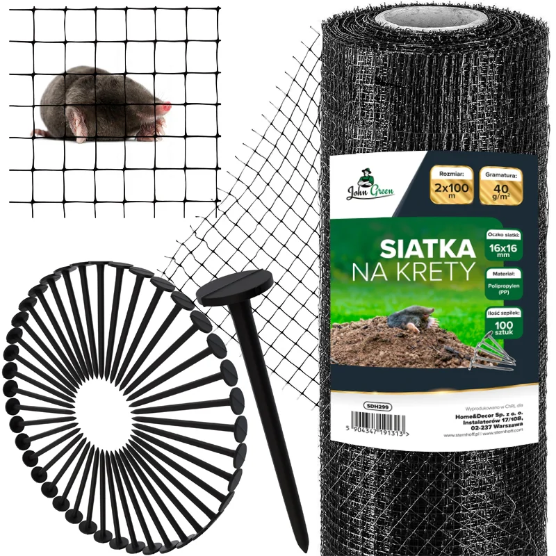 Siatka na krety i nornice 40g/m2 2x100m + Szpilki Siatka na krety i nornice 40g/m2 2x100m + Szpilki