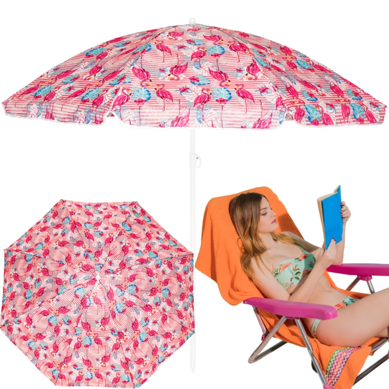 Parasol plażowy łamany składany Różowe flamingi 200cm