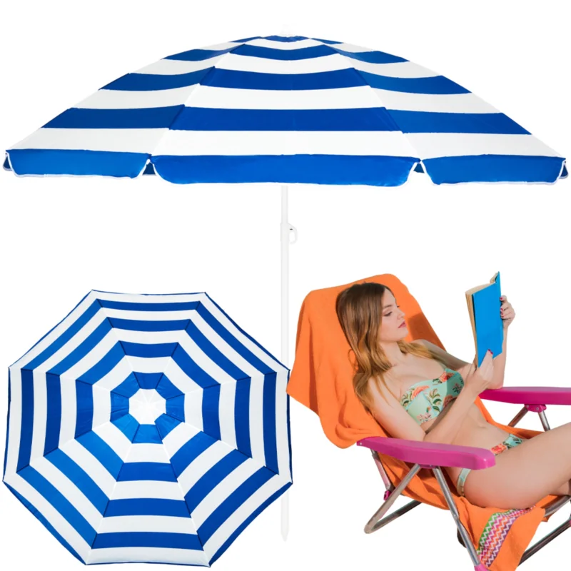 Parasol plażowy łamany składany Niebieskie Pasy 200cm