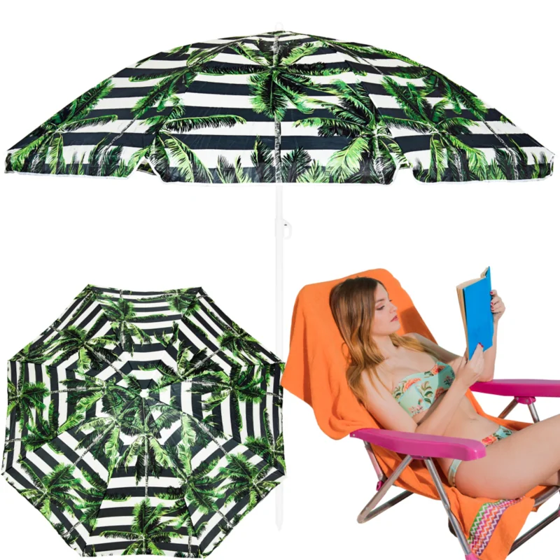 Parasol plażowy łamany składany Czarne pasy i Palmy 220cm