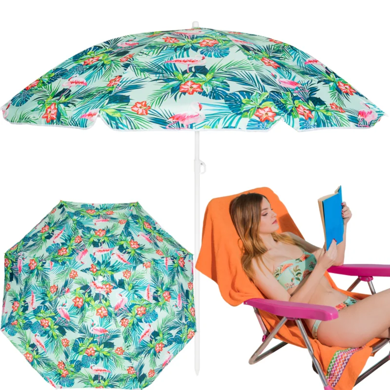 Parasol plażowy łamany składany Tropikalne kwiaty 180cm