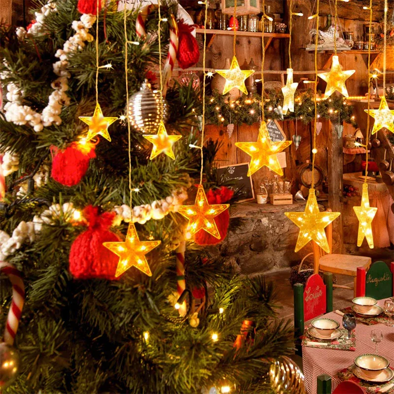 Kurtyna świetlna lampki świąteczne LED w Gwiazdki 136LED IP44 Biały Ciepły