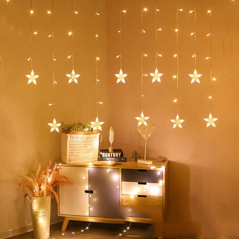 Kurtyna świetlna lampki świąteczne LED w Gwiazdki 136LED IP44 Biały Ciepły