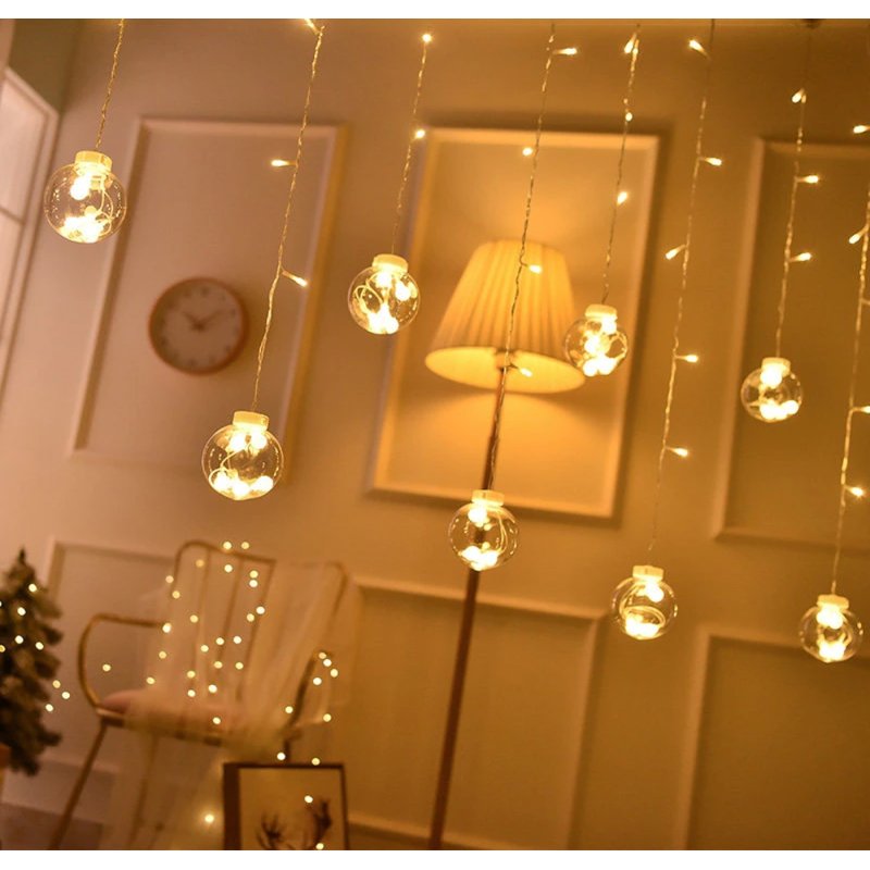 Girlanda 138LED kurtyna Bombki Biały Ciepły