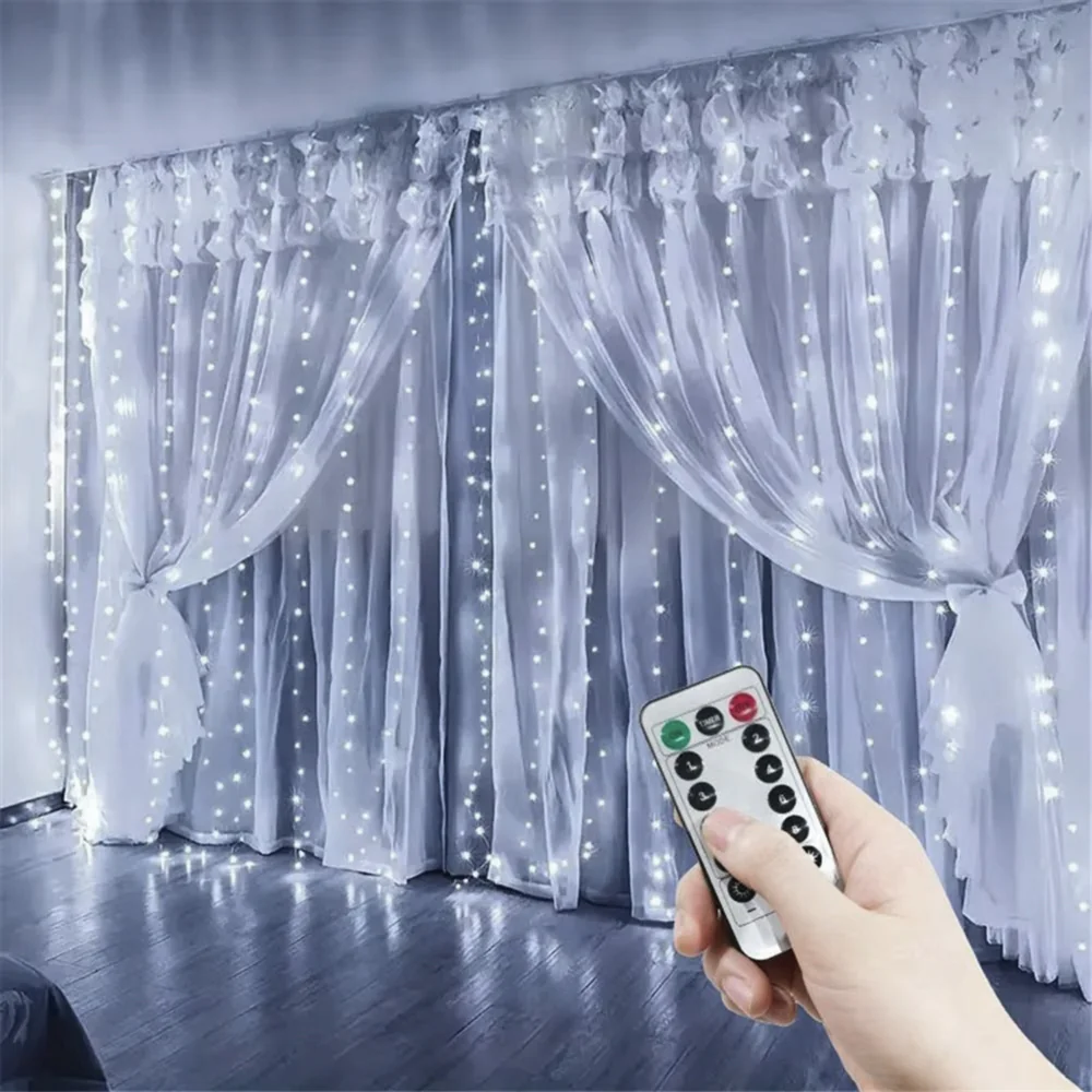 Kurtyna świetlna druciki LED w formie Zasłon Świetlnych 300LED Biały Zimny