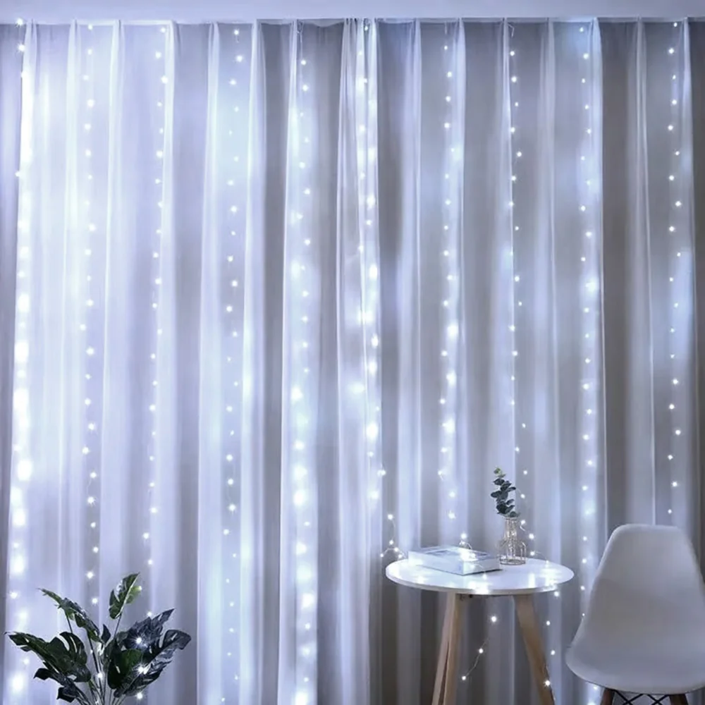 Kurtyna świetlna druciki LED w formie Zasłon Świetlnych 300LED Biały Zimny