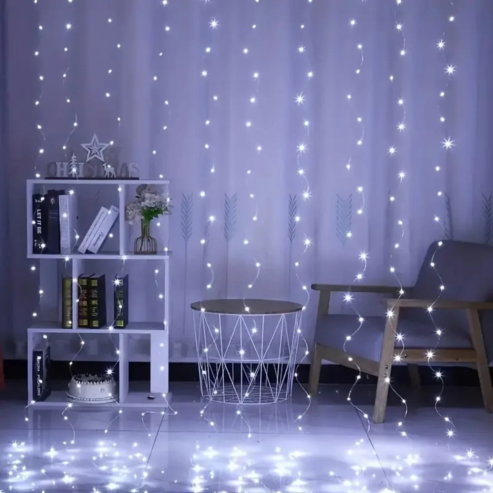 Kurtyna świetlna druciki LED w formie Zasłon Świetlnych 300LED Biały Zimny