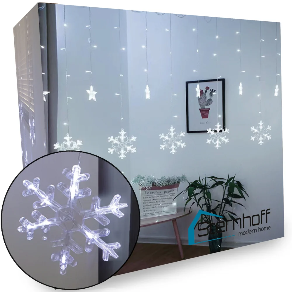 Kurtyna świetlna lampki świąteczne LED w Śnieżynki 120LED IP44 Biały Zimny Kurtyna świetlna lampki świąteczne LED w Śnieżynki 120LED IP44 Biały Zimny