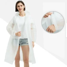 Płaszcz przeciwdeszczowy z kapturem kieszonkowy peleryna Biały