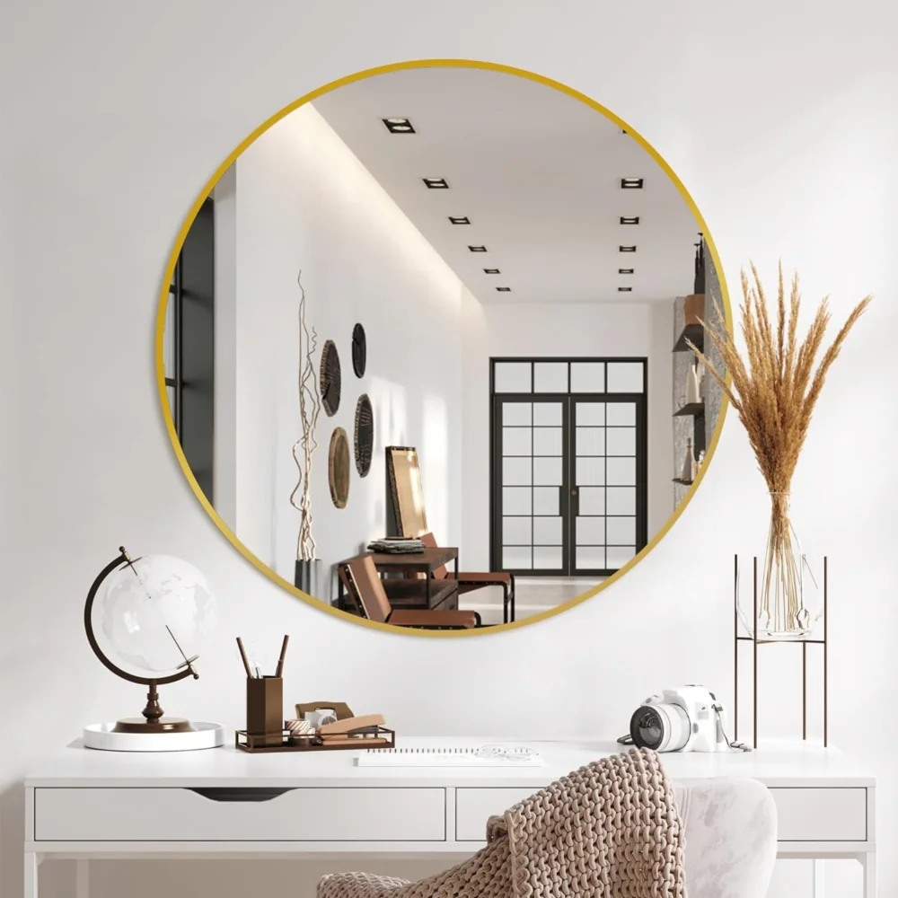 Lustro okrągłe do zawieszenia na ścianę Złote 80cm