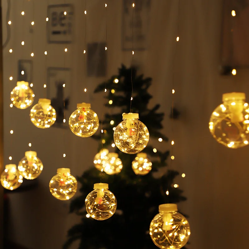 Kurtyna świetlna lampki świąteczne LED w Bombki z Figurkami Biały Ciepły Kurtyna świetlna lampki świąteczne LED w Bombki z Figurkami Biały Ciepły