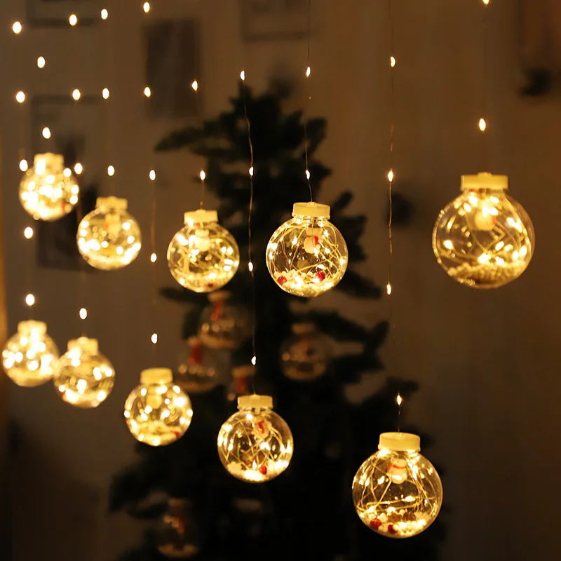 Kurtyna świetlna lampki świąteczne LED w Bombki z Figurkami Biały Ciepły Kurtyna świetlna lampki świąteczne LED w Bombki z Figurkami Biały Ciepły