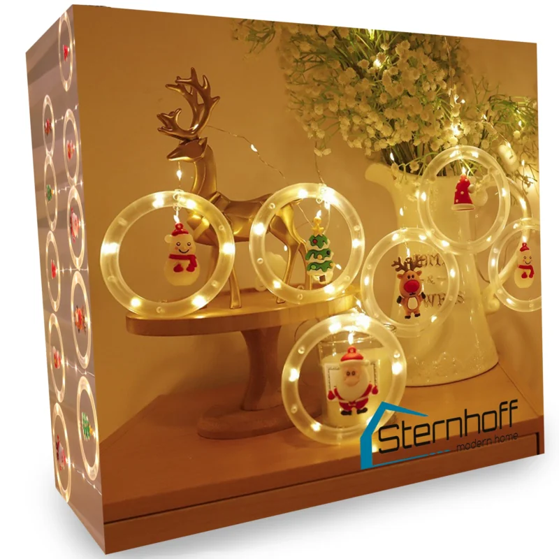 Kurtyna świetlna lampki świąteczne LED w Witraże z Figurkami Biały Ciepły