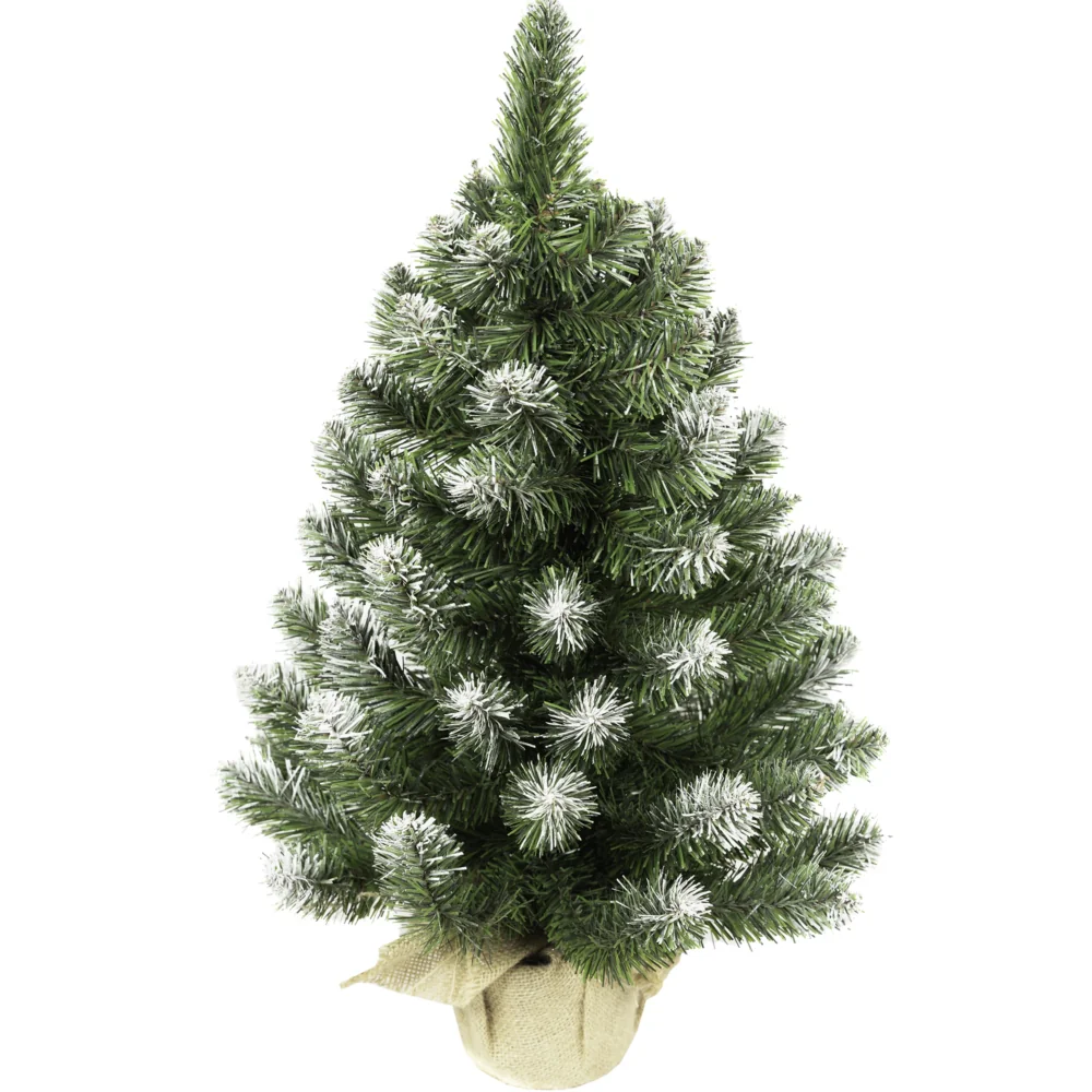 Choinka sztuczna mini na biurko Sosna diamentowa + Worek jutowy