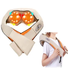 Masażer do karku i szyi podgrzewany Shiatsu Beżowy 12V/230V