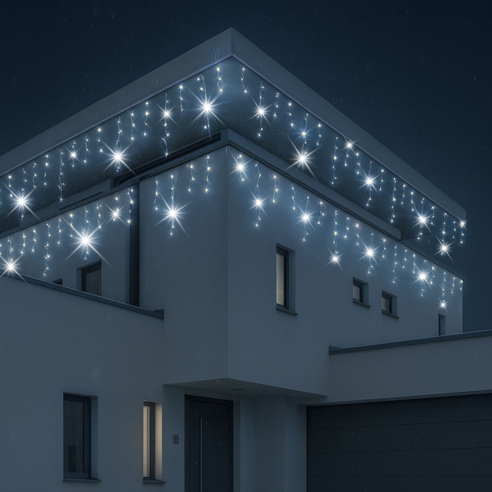 Sople lampki świąteczne zewnętrzne IP44 12m 300LED Biały Zimny + FLASH Zimny