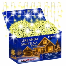Sople lampki świąteczne zewnętrzne IP44 12m 300LED Biały Ciepły + FLASH Zimny