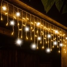 Sople lampki świąteczne zewnętrzne IP44 12m 300LED Biały Ciepły + FLASH Zimny