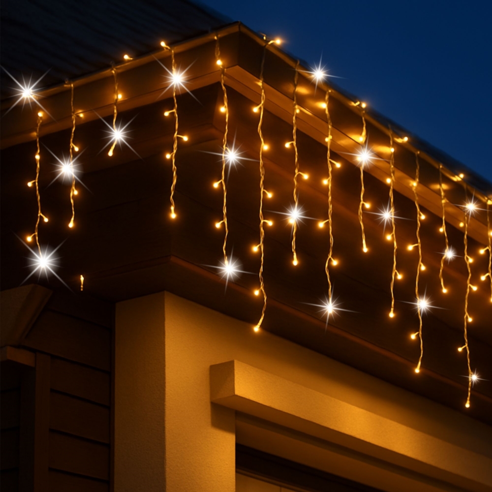 Sople lampki świąteczne zewnętrzne IP44 12m 300LED Biały Ciepły + FLASH Zimny
