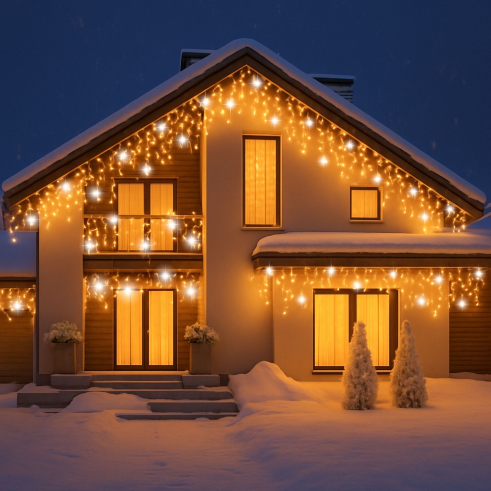 Sople lampki świąteczne zewnętrzne IP44 12m 300LED Biały Ciepły + FLASH Zimny