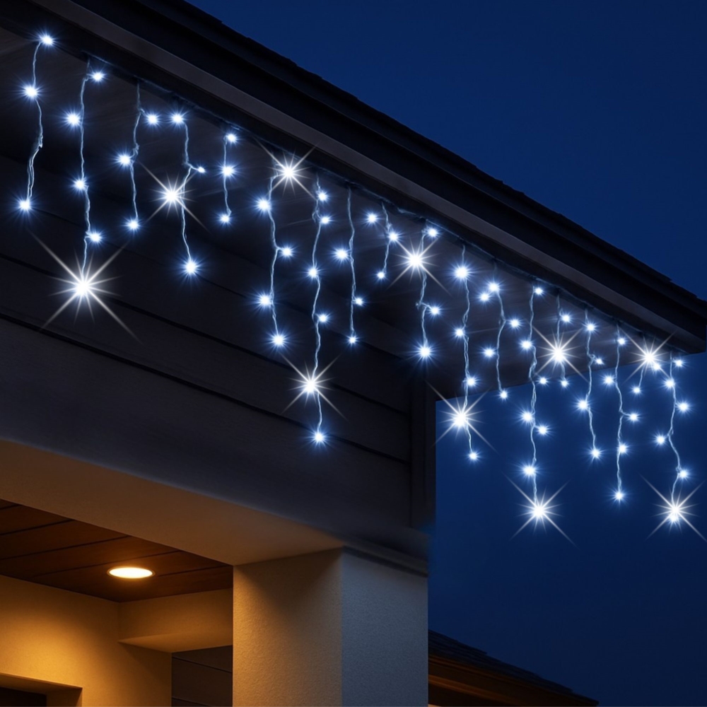 Sople lampki świąteczne zewnętrzne IP44 20m 500LED Biały Zimny + FLASH Zimny