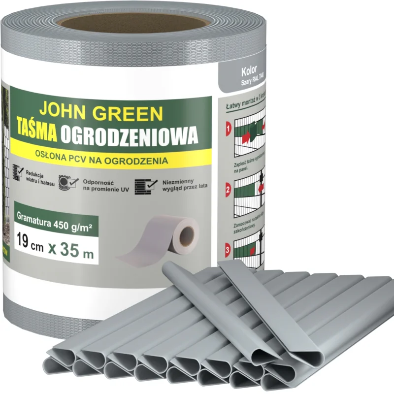 Taśma ogrodzeniowa do paneli ogrodzeniowych 19cm x 35m 450g/m2 Szary + 20 Klipsów