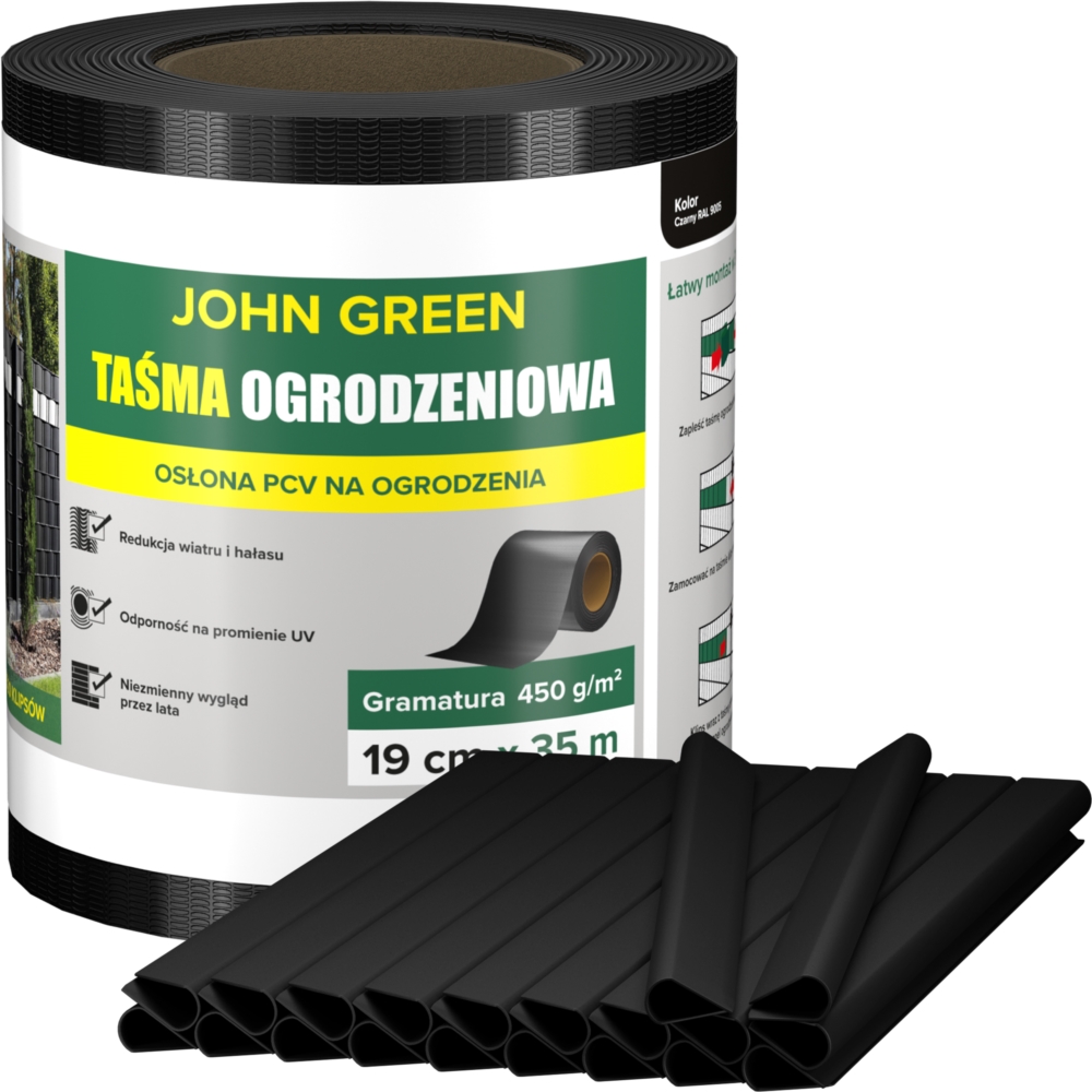Taśma ogrodzeniowa do paneli ogrodzeniowych 19cm x 35m 450g/m2 Czarny + 20 Klipsów Taśma ogrodzeniowa do paneli ogrodzeniowych 19cm x 35m 450g/m2 Czarny + 20 Klipsów