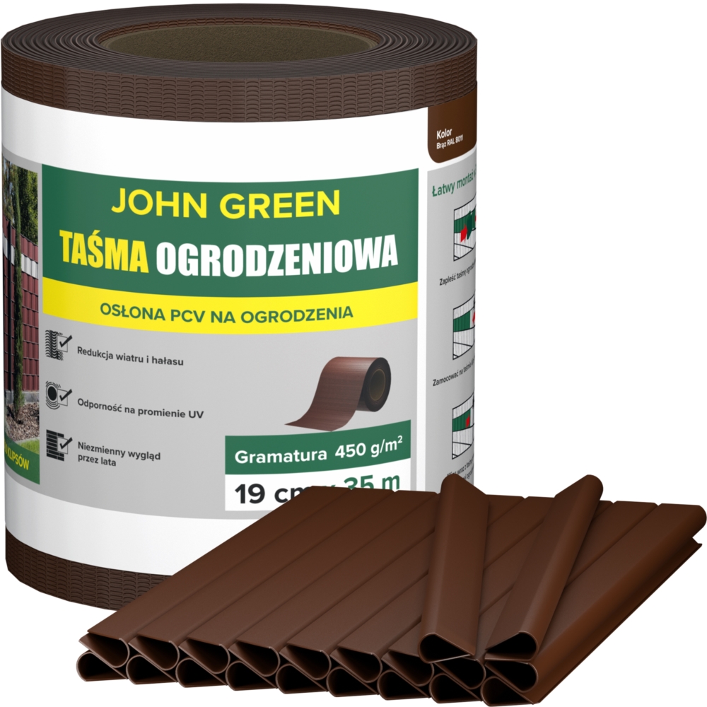 Taśma ogrodzeniowa do paneli ogrodzeniowych 19cm x 35m 450g/m2 Ciemny Brązowy + 20 Klipsów Taśma ogrodzeniowa do paneli ogrodzeniowych 19cm x 35m 450g/m2 Ciemny Brązowy + 20 Klipsów