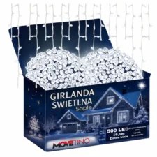 Sople lampki zewnętrzne 500LED 15m IP44 Biały Zimny