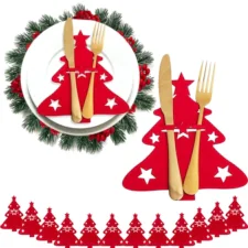 Etui na sztućce filcowe na Boże Narodzenie pokrowiec czerwona choinka 12szt.