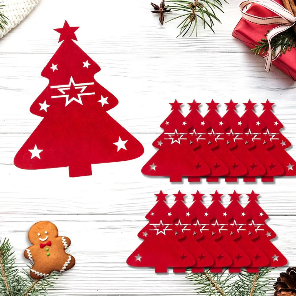 Etui na sztućce filcowe na Boże Narodzenie pokrowiec czerwona choinka 12szt.