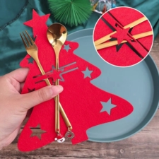 Etui na sztućce filcowe na Boże Narodzenie pokrowiec czerwona choinka 12szt.