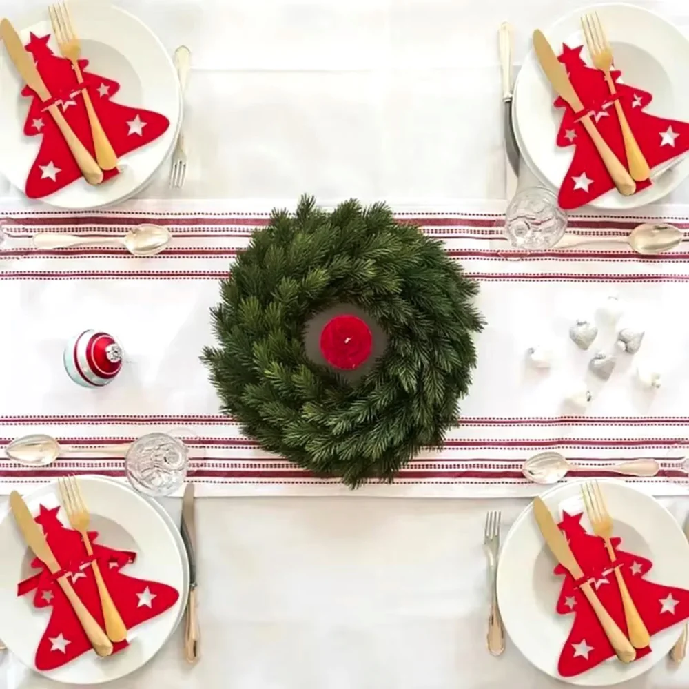 Etui na sztućce filcowe na Boże Narodzenie pokrowiec czerwona choinka 12szt.